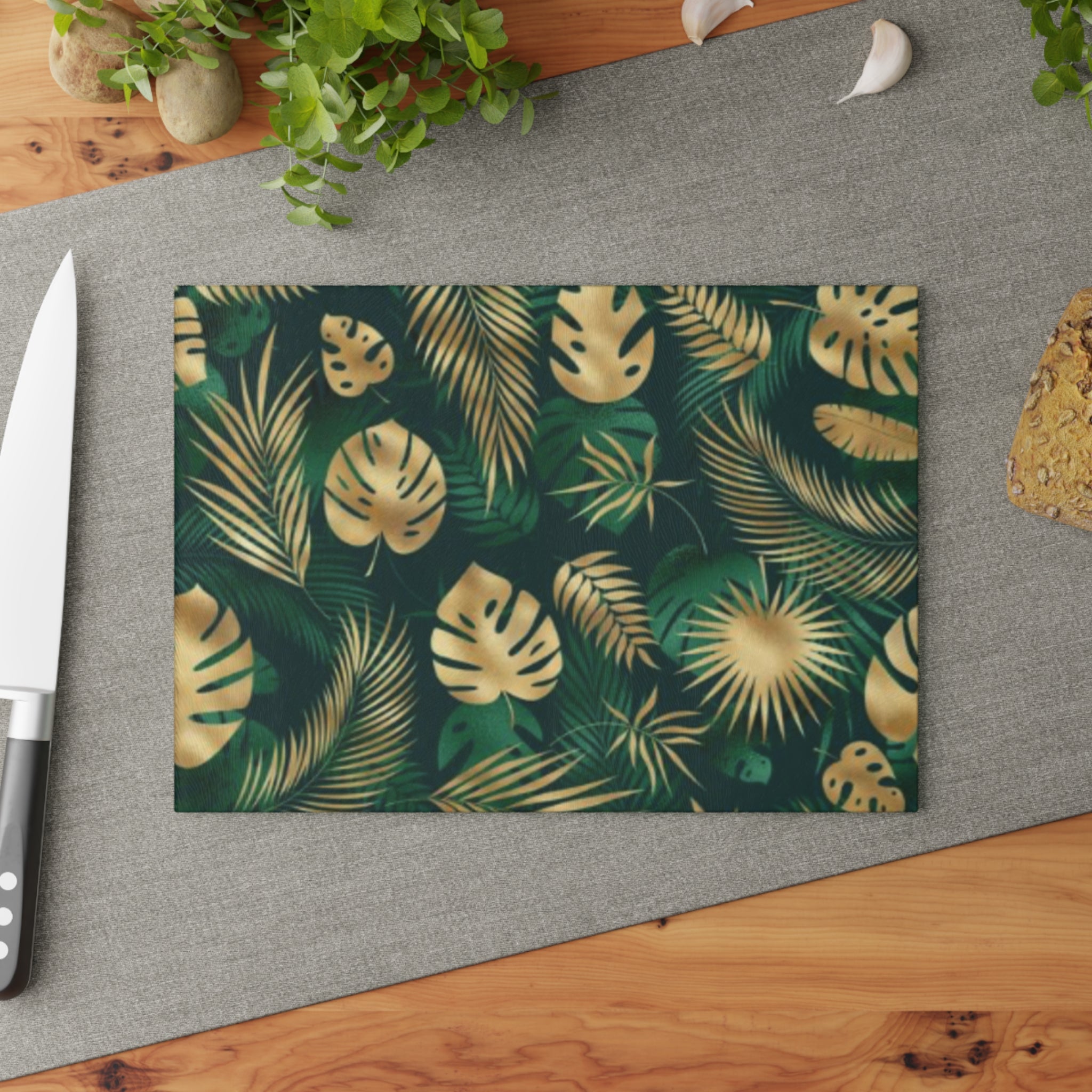 Hawaiian Tropical Monstera Leaf Glass Cutting Board, Kitchen Decor, Gift for Chefs, Wedding Registry, Home Spices, Elegant Cookware