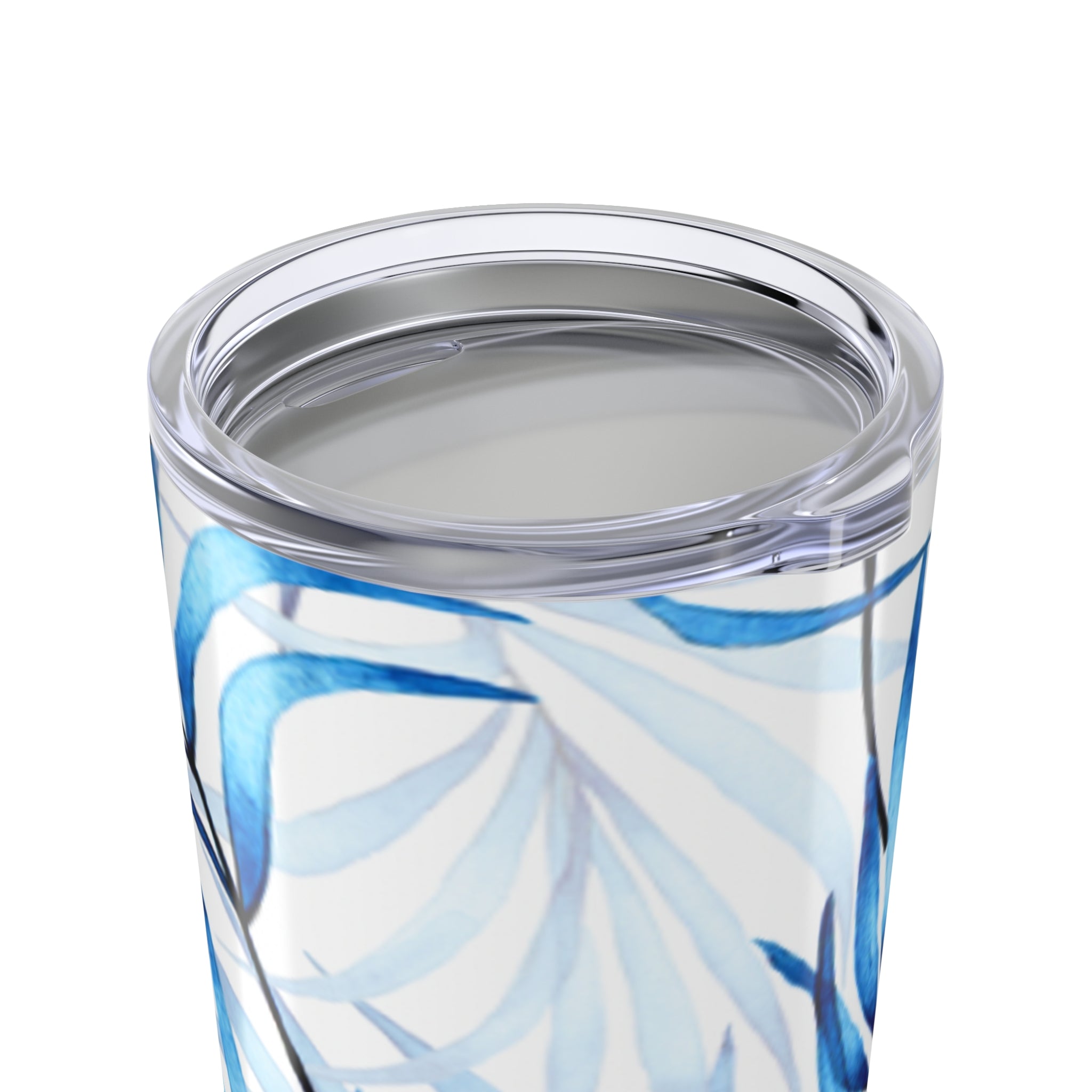 Blue Tropical Leaves Tumbler, 20oz Insulated Travel Mug, Eco-Friendly Coffee Cup, Gifts for Her, Summer Drinkware, Beach Party Accessory