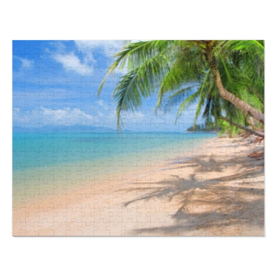 Beach Paradise Jigsaw Puzzle with Tin, Relaxing Home Decor, Family Game Night, Gift for Puzzle Lovers, Coastal Relaxation