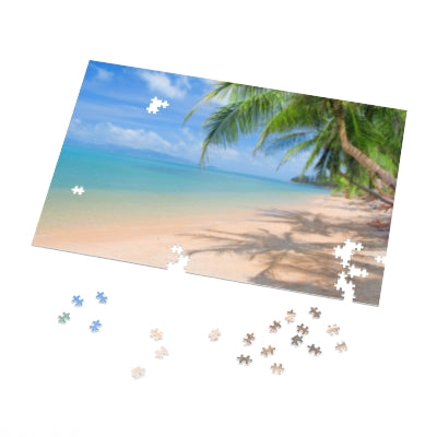 Beach Paradise Jigsaw Puzzle with Tin, Relaxing Home Decor, Family Game Night, Gift for Puzzle Lovers, Coastal Relaxation