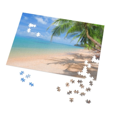 Beach Paradise Jigsaw Puzzle with Tin, Relaxing Home Decor, Family Game Night, Gift for Puzzle Lovers, Coastal Relaxation