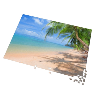 Beach Paradise Jigsaw Puzzle with Tin, Relaxing Home Decor, Family Game Night, Gift for Puzzle Lovers, Coastal Relaxation