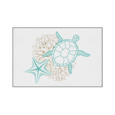Coastal Turtle Floor Mat with Starfish Design, Decorative Entrance Rug, Beach Home Decor, Nautical Mat, Summer Gift, Indoor/Outdoor Use