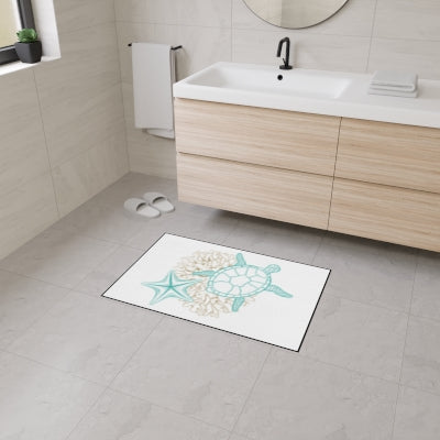 Coastal Turtle Floor Mat with Starfish Design, Decorative Entrance Rug, Beach Home Decor, Nautical Mat, Summer Gift, Indoor/Outdoor Use