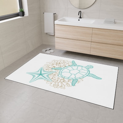 Coastal Turtle Floor Mat with Starfish Design, Decorative Entrance Rug, Beach Home Decor, Nautical Mat, Summer Gift, Indoor/Outdoor Use