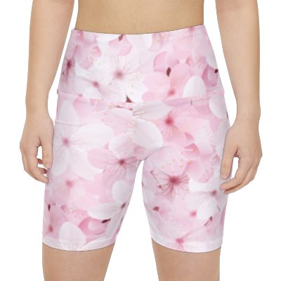 Floral Women's Workout Shorts, Pink Blossom Activewear, Exercise Shorts, Fitness Gear, Summer Running Shorts