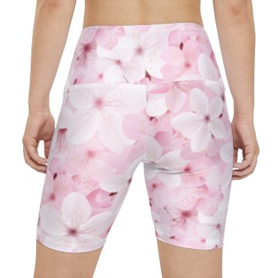 Floral Women's Workout Shorts, Pink Blossom Activewear, Exercise Shorts, Fitness Gear, Summer Running Shorts