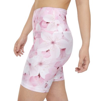 Floral Women's Workout Shorts, Pink Blossom Activewear, Exercise Shorts, Fitness Gear, Summer Running Shorts