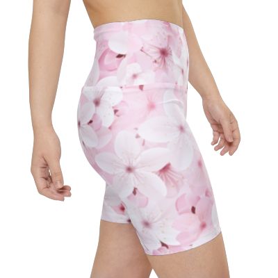 Floral Women's Workout Shorts, Pink Blossom Activewear, Exercise Shorts, Fitness Gear, Summer Running Shorts