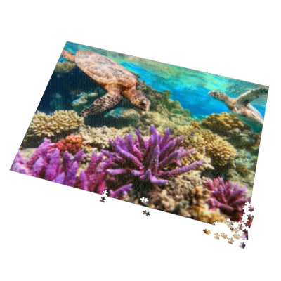 Ocean Life Jigsaw Puzzle, Sea Turtle Puzzle, Coral Reef Gift, Family Fun Activity, Puzzle for Kids & Adults, Ocean Decor