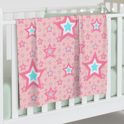 Starry Pink Baby Swaddle Blanket, Soft Infant Wrap, Newborn Shower Gift, Cute Baby Bedding, Star Pattern Blanket