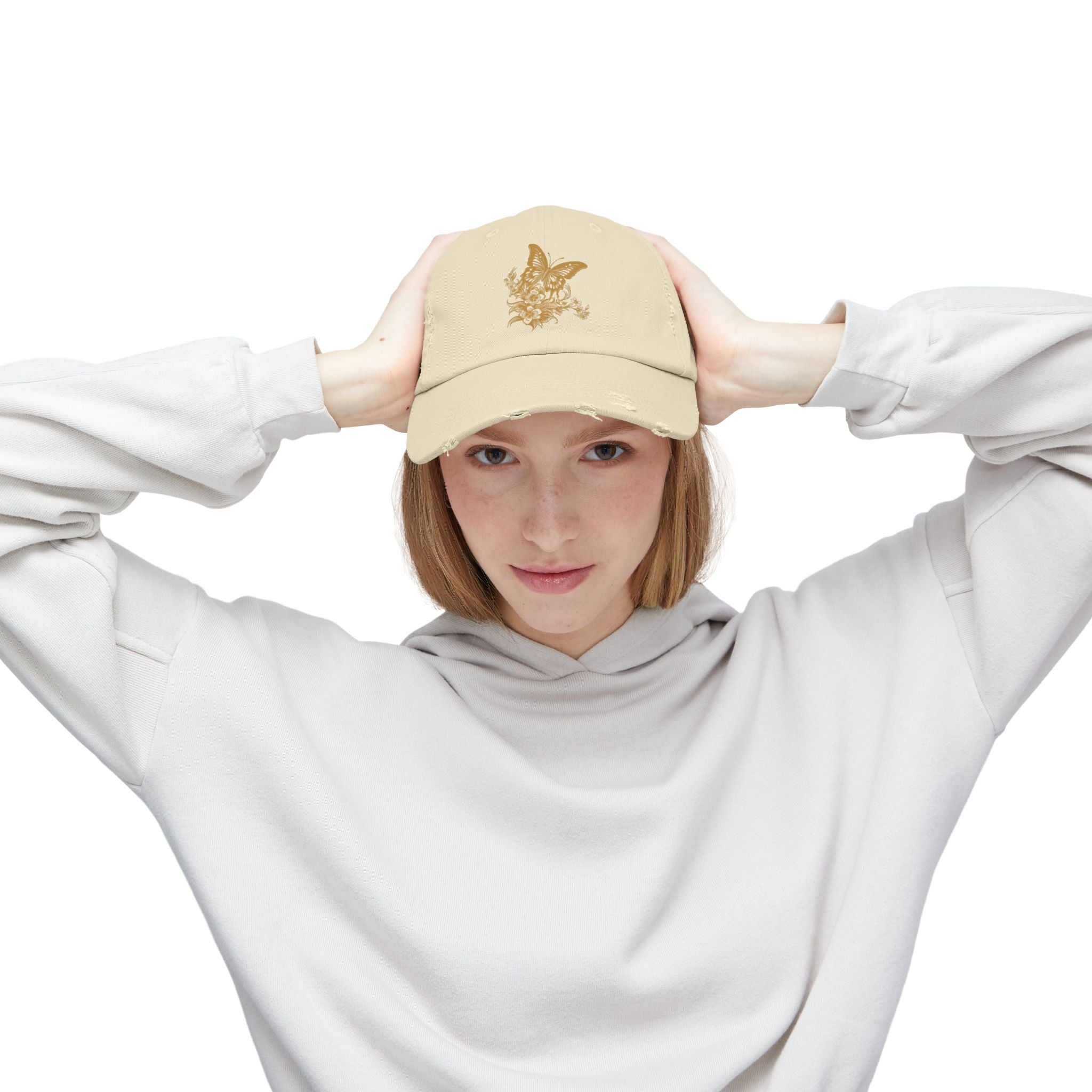 Distressed Butterfly Cap: Trendy Adjustable Hat for Outdoor Adventures, Casual Wear, Festivals, Gifts, Summer