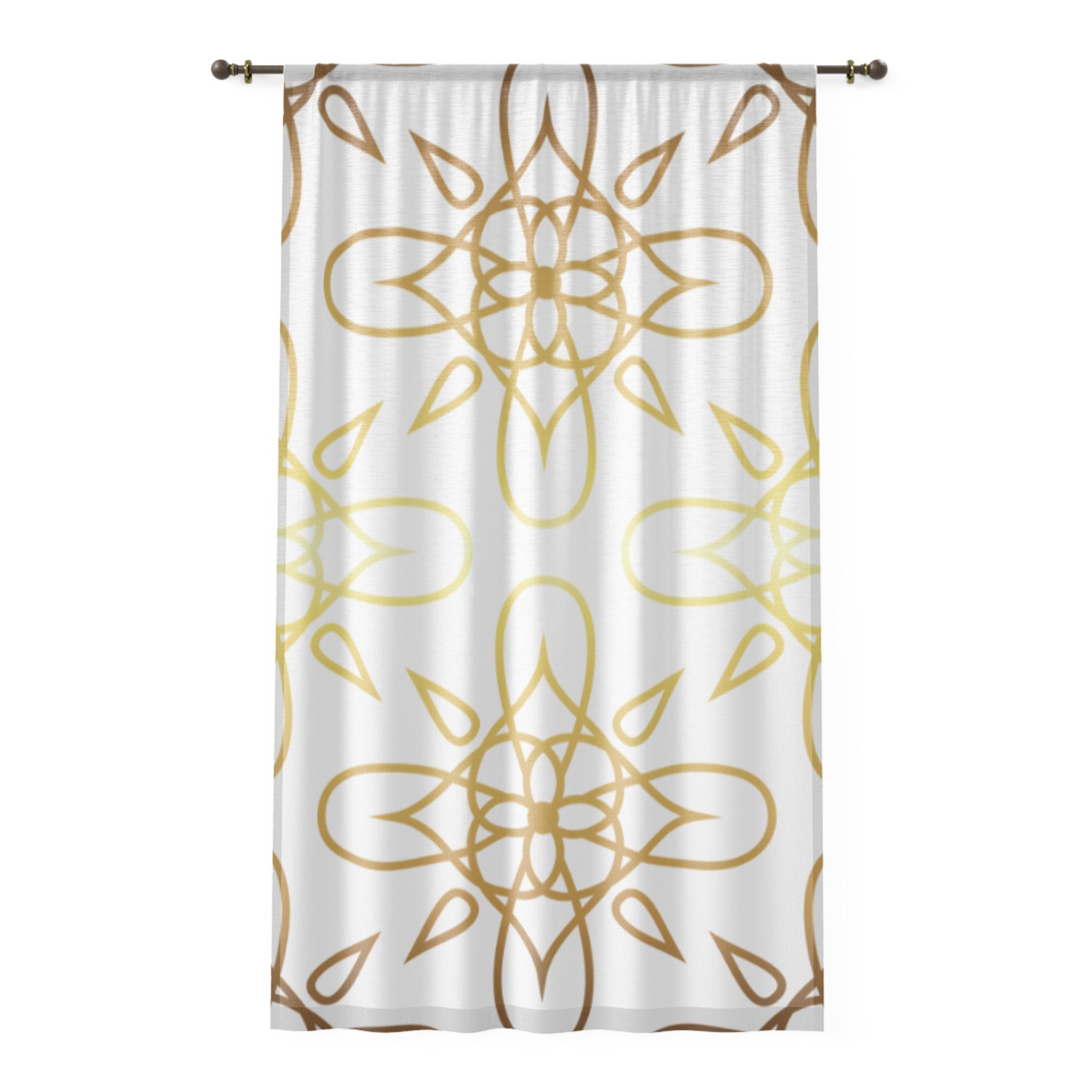Elegant Sheer Window Curtain with Gold Floral Design, Boho Decor, Home Makeover, Light Filtering Drapes, Living Room Aesthetic