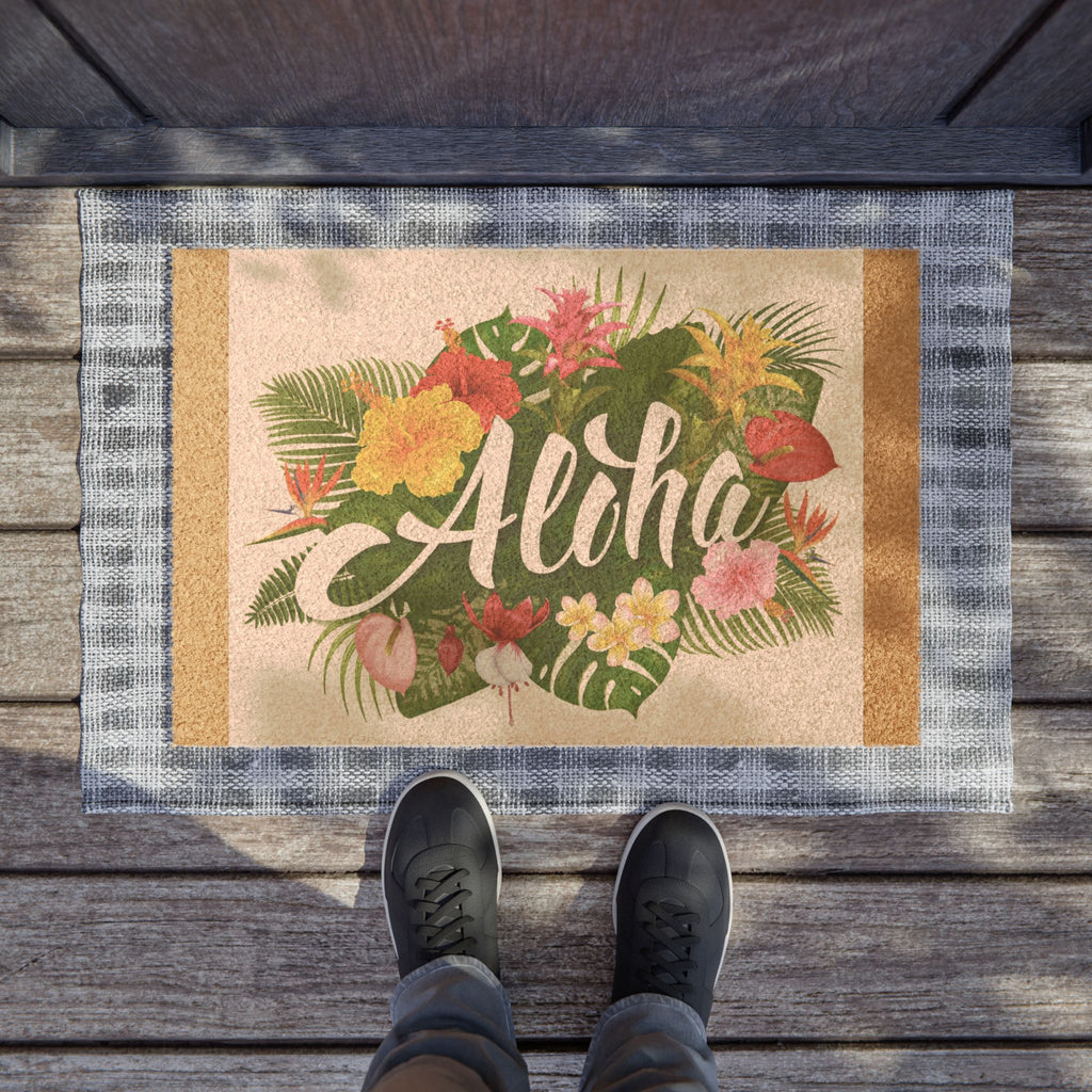 Aloha Floral Doormat, Tropical Welcome Mat for Home Decor, Summer Entryway Rug, Hawaiian Housewarming Gift, Outdoor Indoor Mat