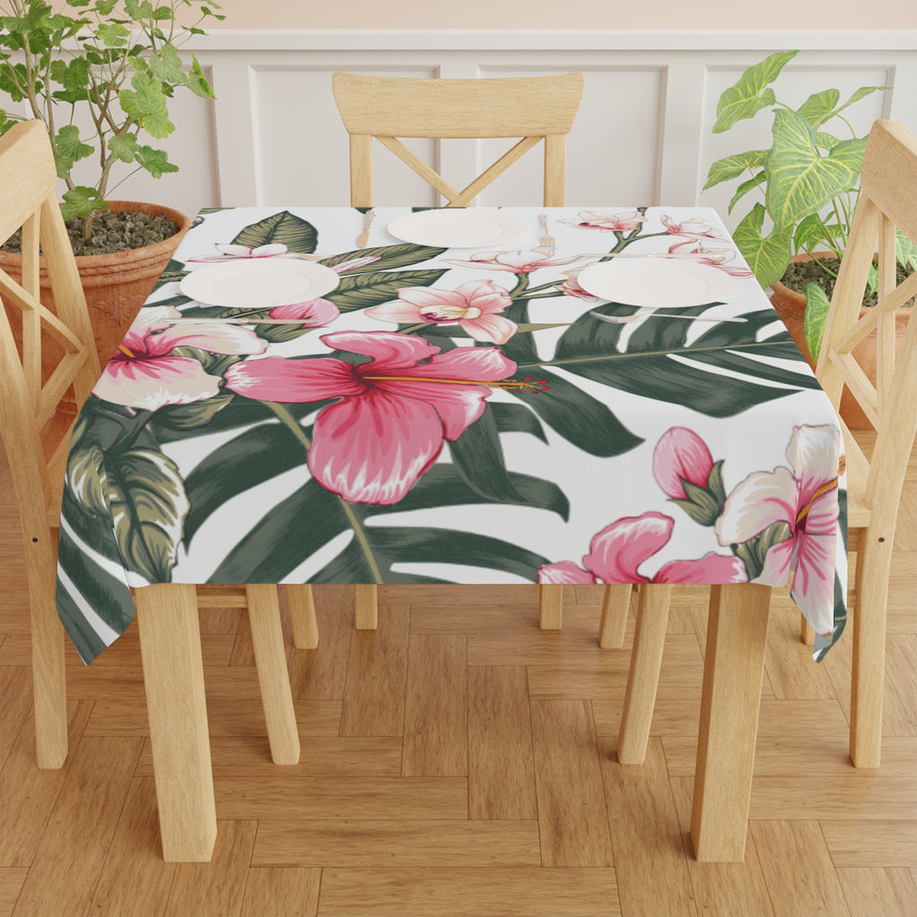 Hawaiian Tropical Hibiscus Floral Tablecloth, Chic Dining Decor, Summer Parties, Hawaiian Theme, Home & Garden, Floral Table Decor