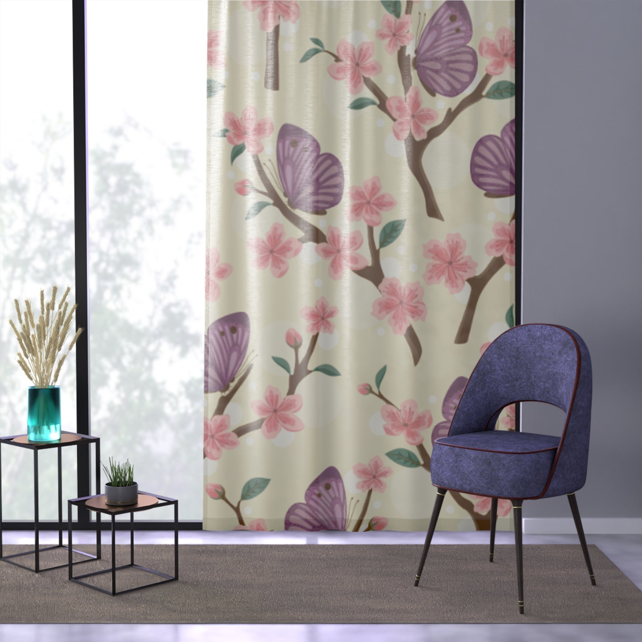 Butterfly Blossom Window Curtain - Floral Home Decor for Spring, Living Room Drapes, Kids Room Curtains, Nursery Curtain