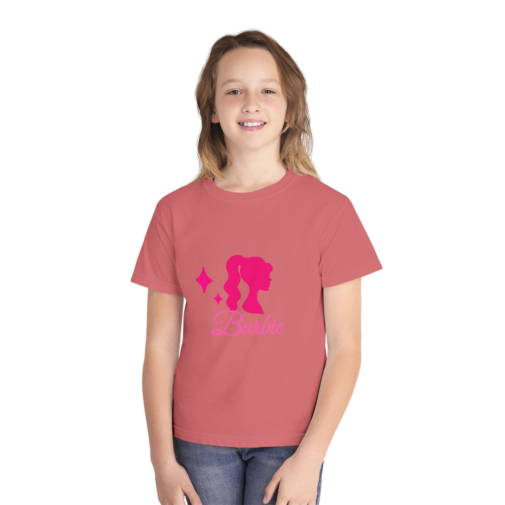 Barbie-Inspired Youth Midweight Tee, Pink Graphic Shirt, Kids Fashion Tee, Birthday Gift, Trendy Youth Apparel, Playful Summer Top