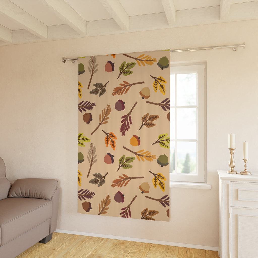 Autumn-Themed Window Curtains, Fall Home Decor, Harvest Seasonal Drapery, Acorn Print Curtain, Cozy Living Room Accessories