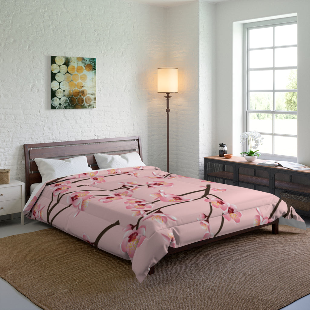 Blossom Pink Comforter, Floral Bedding, Spring Decor, Cozy Bedroom, Mother’s Day Gift, Soft Quilt