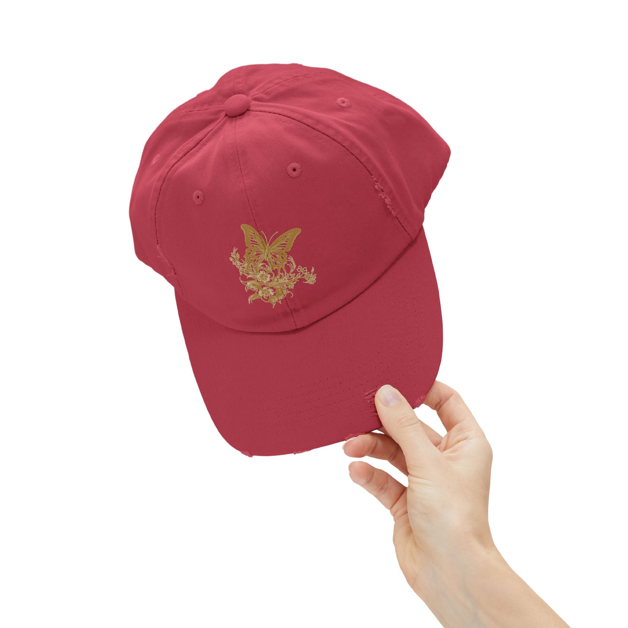 Distressed Butterfly Cap: Trendy Adjustable Hat for Outdoor Adventures, Casual Wear, Festivals, Gifts, Summer