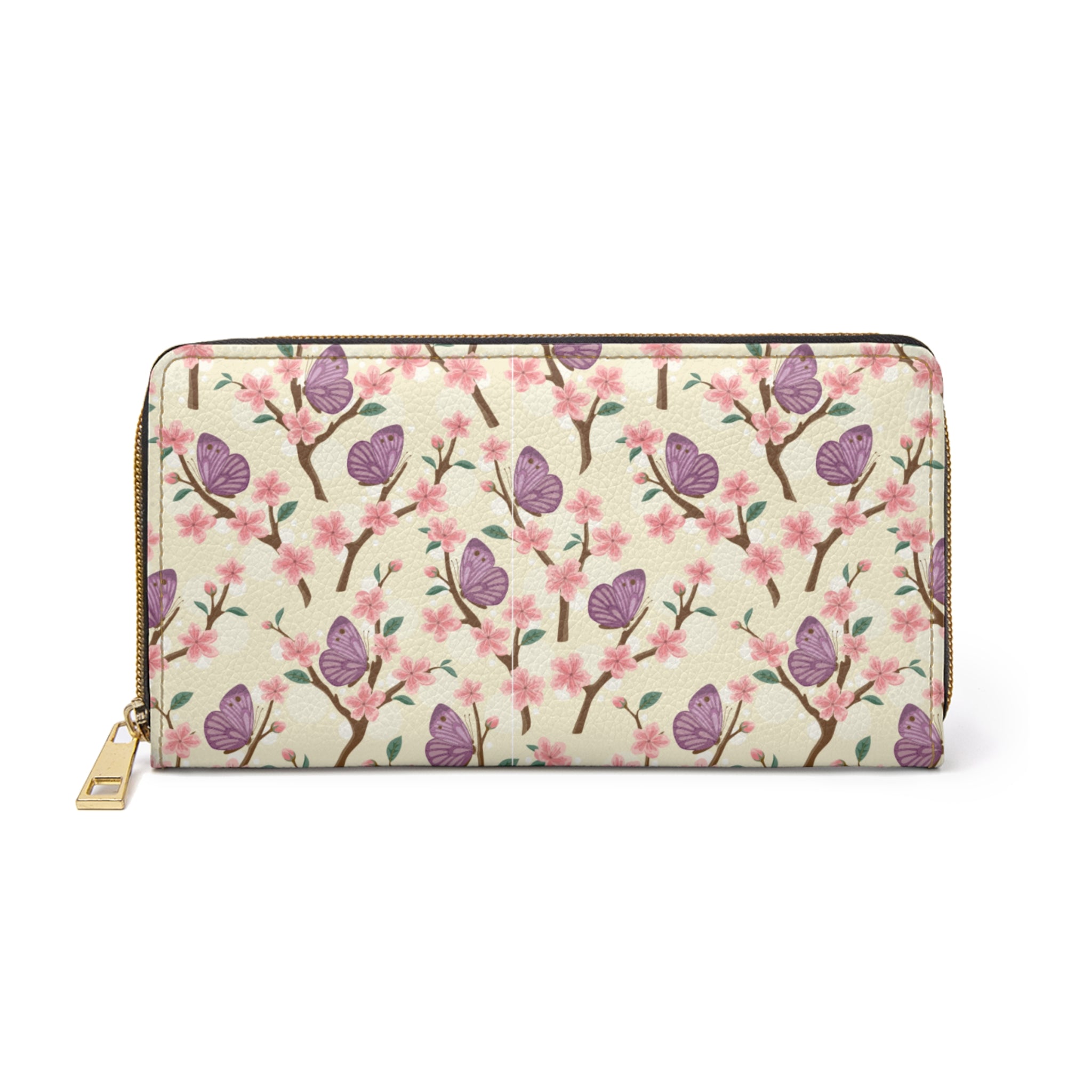 Butterfly Cherry Blossom Zipper Wallet - Spring Floral Purse, Women's Wallet, Cute Gift for Her, Butterfly Pattern, Stylish Organizer