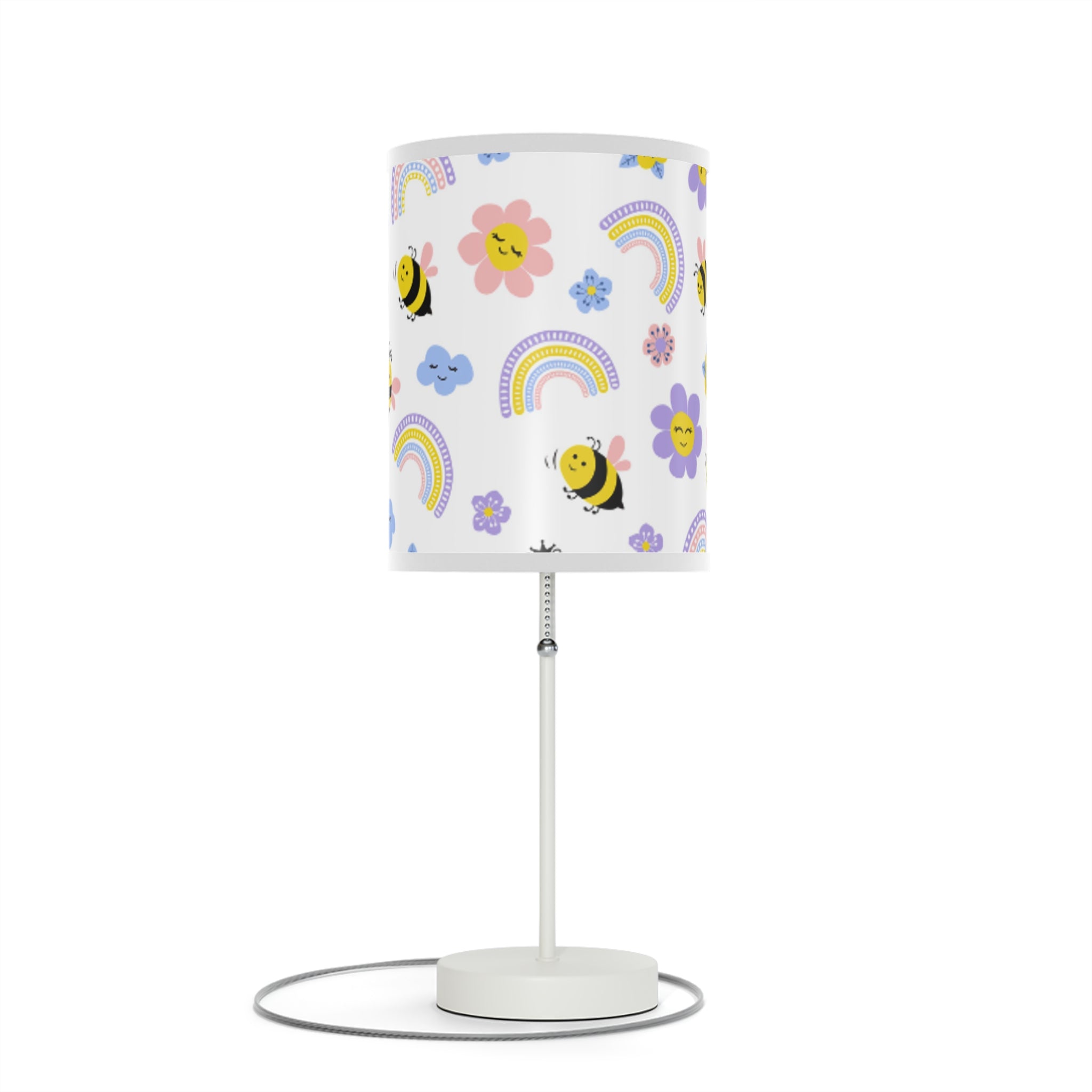 Cheerful Floral Table Lamp, Bee and Rainbow Decor for Kids Room, Night Light for Nursery or Playroom, Ideal Birthday Gift, Home Decor