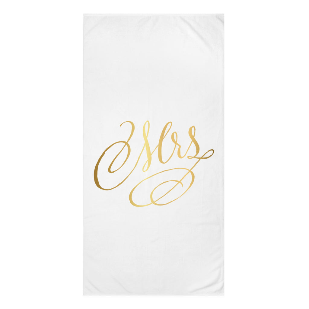 Elegant Mink-Cotton Towel with 'Mrs' Design, Spa Gift, Wedding Gift, Bridal Shower Favor, Home Decor, Beach Towel Accessory