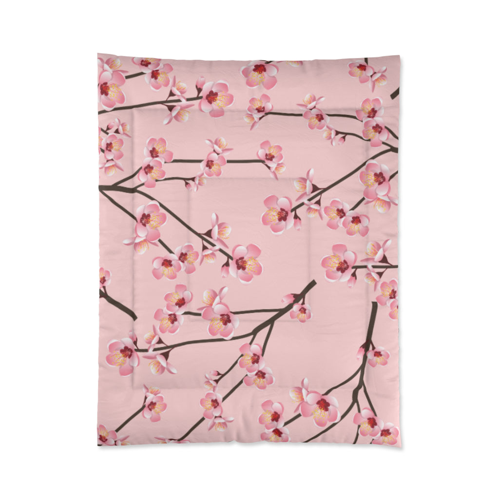 Blossom Pink Comforter, Floral Bedding, Spring Decor, Cozy Bedroom, Mother’s Day Gift, Soft Quilt