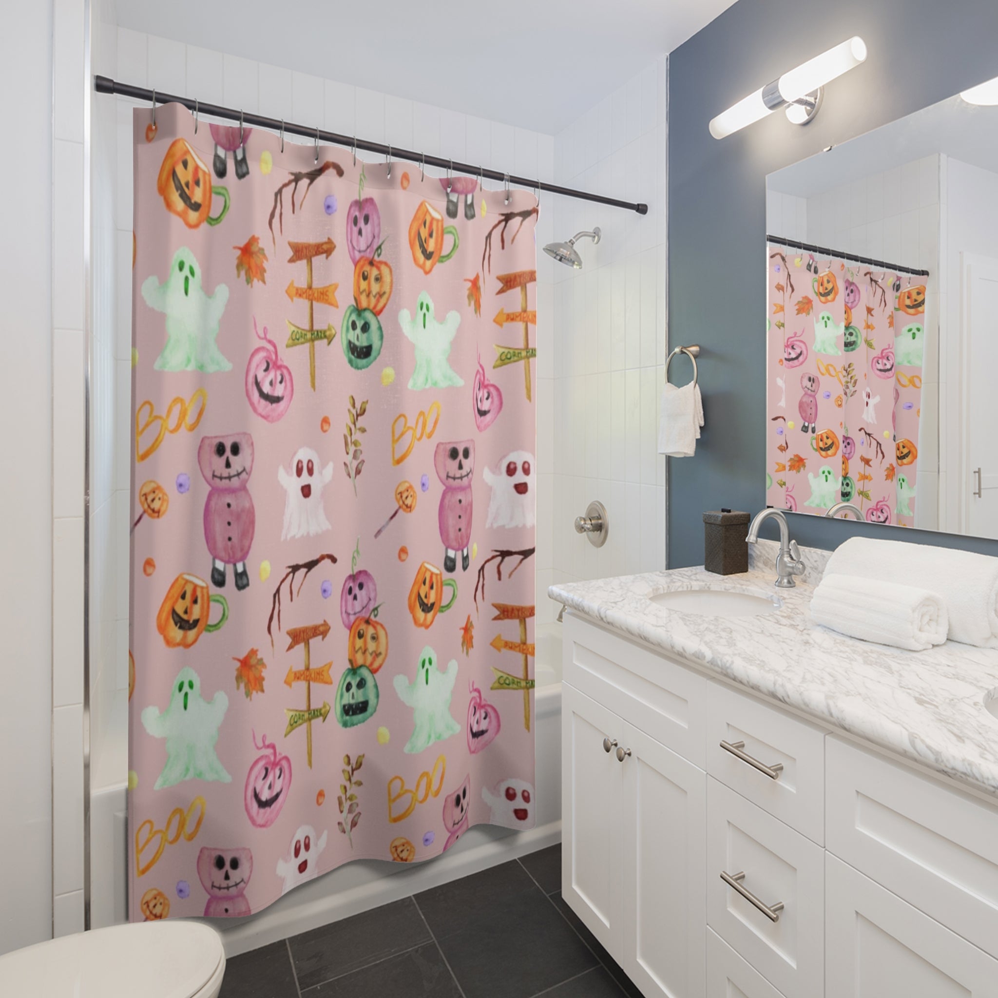 Spooky Halloween Shower Curtain, Whimsical Ghosts and Pumpkins Decor, Perfect for Fall Home, Creepy Bathroom Accessories, Trick or [...]