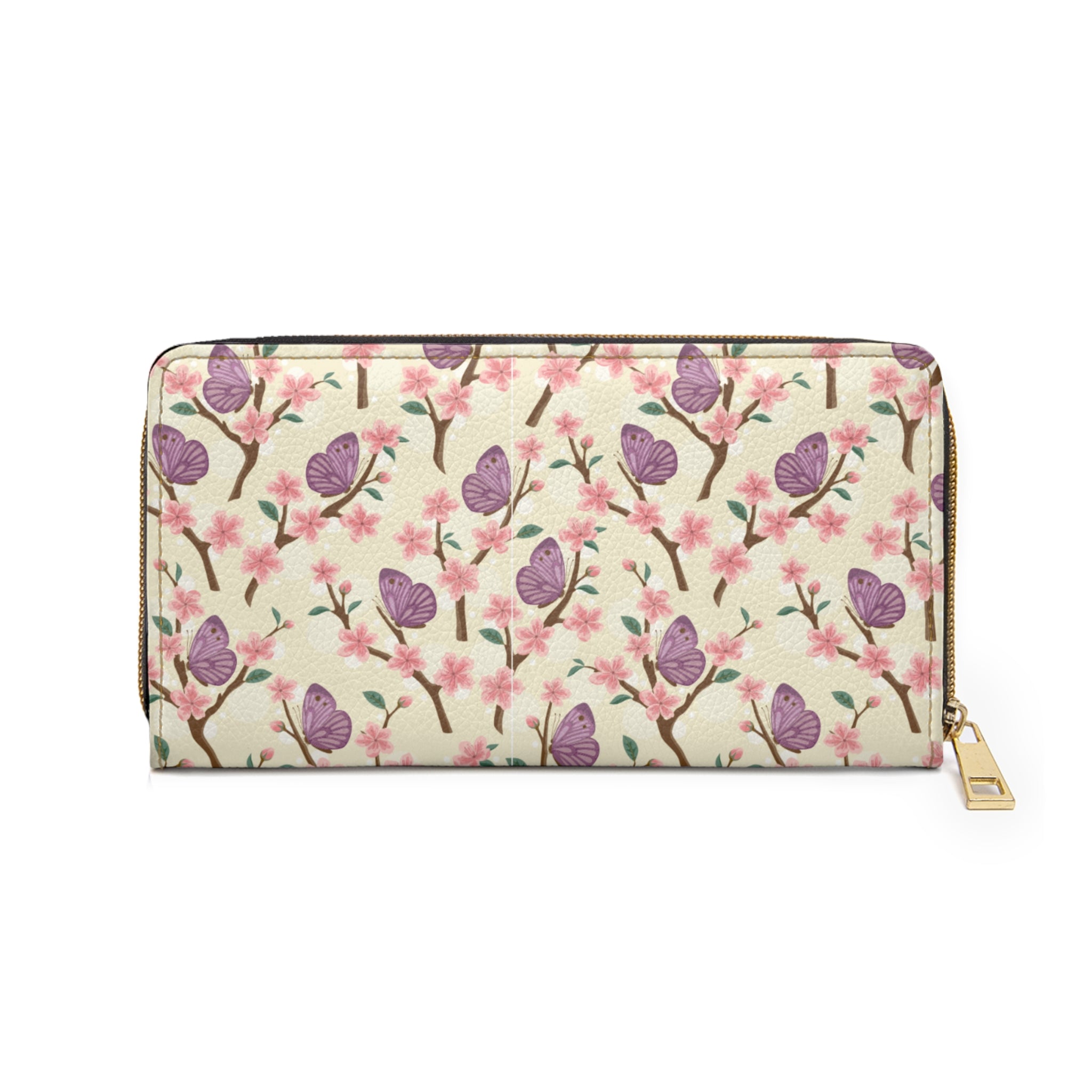Butterfly Cherry Blossom Zipper Wallet - Spring Floral Purse, Women's Wallet, Cute Gift for Her, Butterfly Pattern, Stylish Organizer