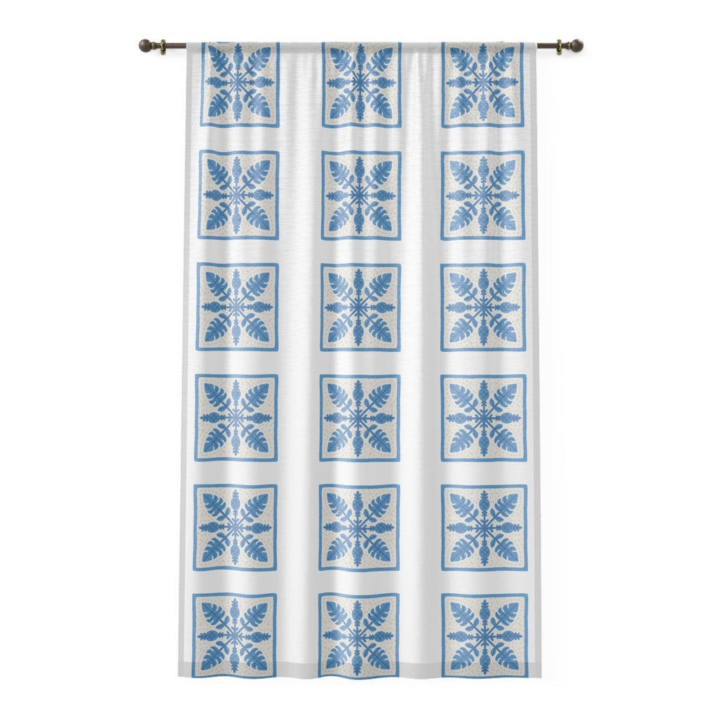 Blue Nature Pattern Window Curtain, Boho Home Decor, Living Room Privacy Drapes, Botanical Floral Curtains, Aesthetic Window Treatment