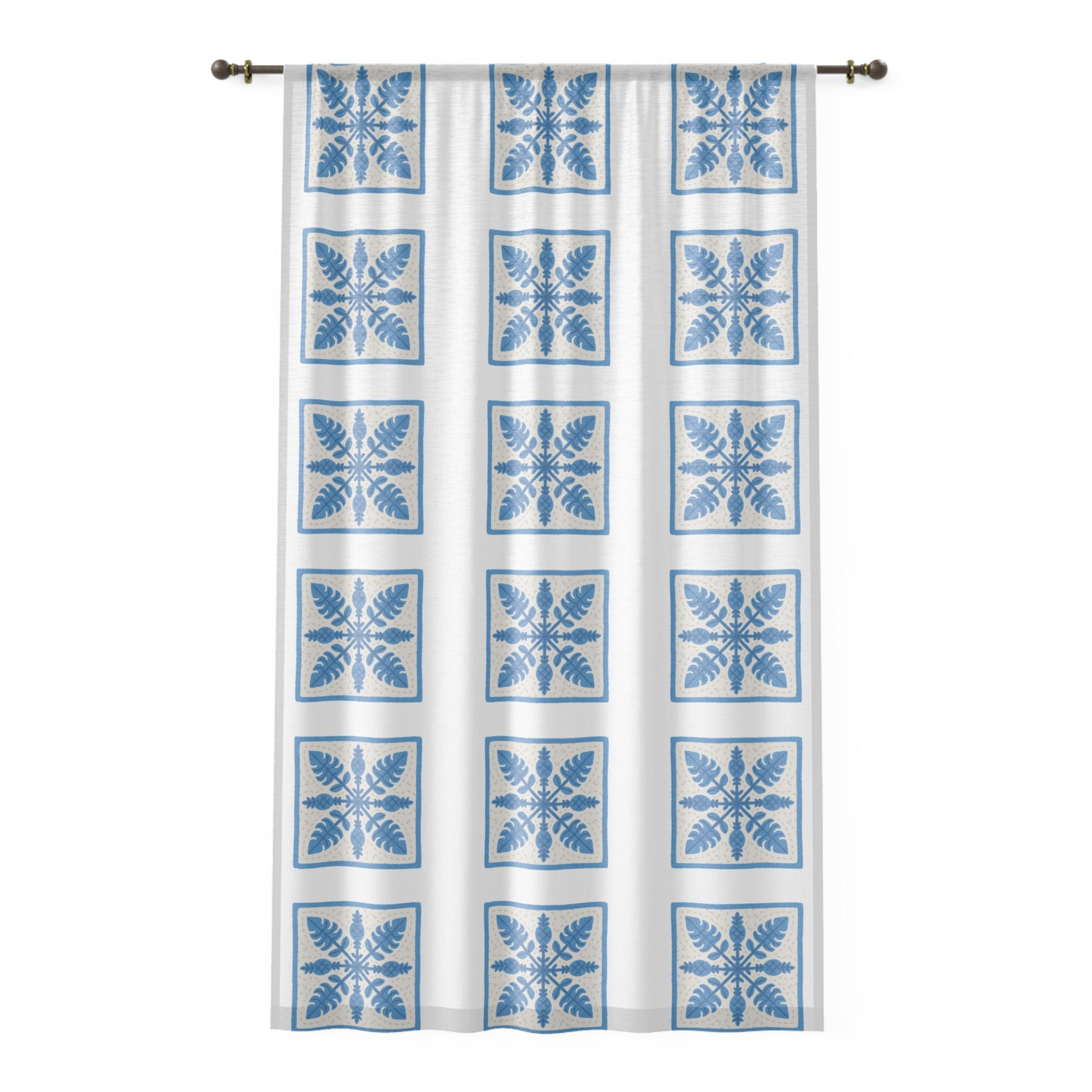 Blue Nature Pattern Window Curtain, Boho Home Decor, Living Room Privacy Drapes, Botanical Floral Curtains, Aesthetic Window Treatment