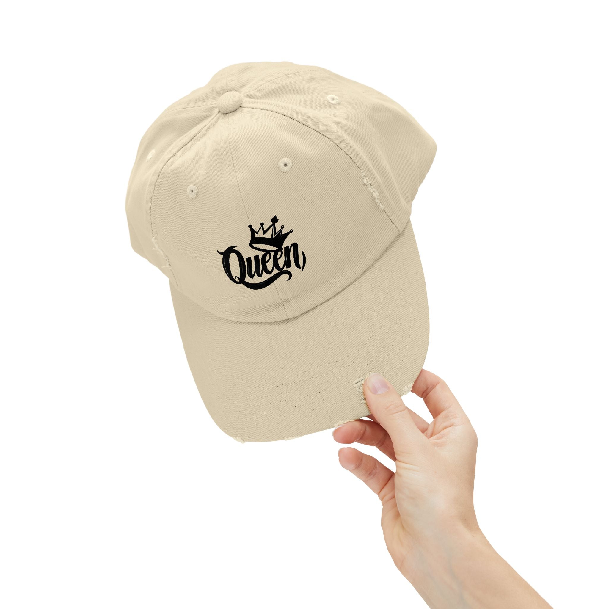 Queen Distressed Cap - Trendy Hat for Women, Casual Wear, Birthday Gift, Self-Care, Queen Vibes