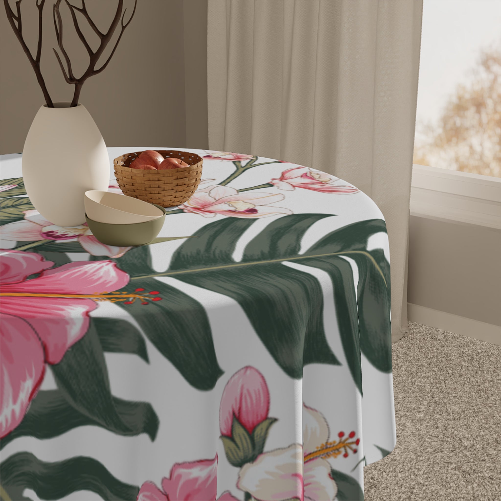 Hawaiian Tropical Hibiscus Floral Tablecloth, Chic Dining Decor, Summer Parties, Hawaiian Theme, Home & Garden, Floral Table Decor