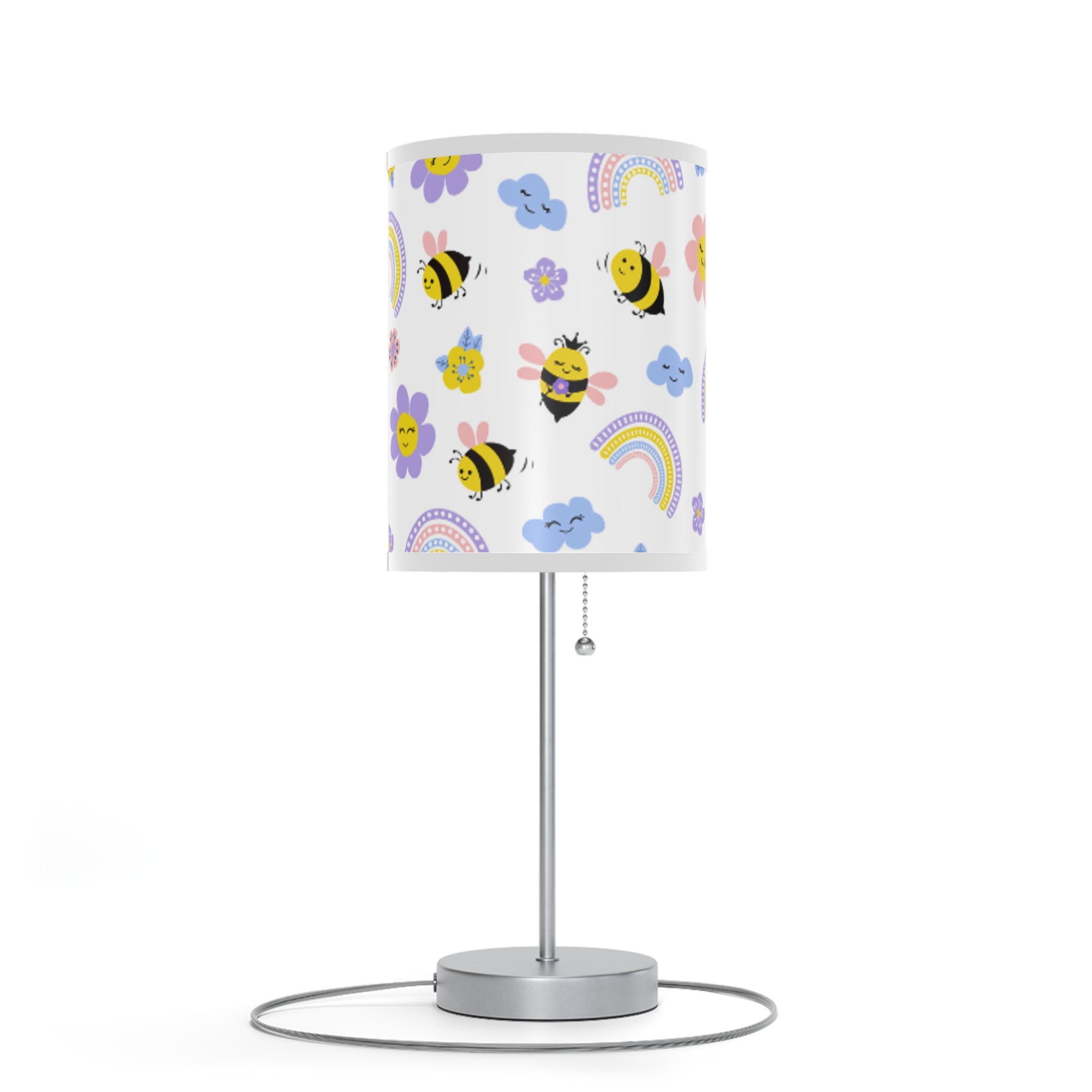 Cheerful Floral Table Lamp, Bee and Rainbow Decor for Kids Room, Night Light for Nursery or Playroom, Ideal Birthday Gift, Home Decor