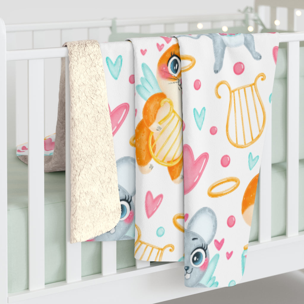 Cozy Animal Print Sherpa Fleece Blanket, Cute Blanket for Kids, Nursery Decor, Gift for Baby Shower, Soft Throw Blanket