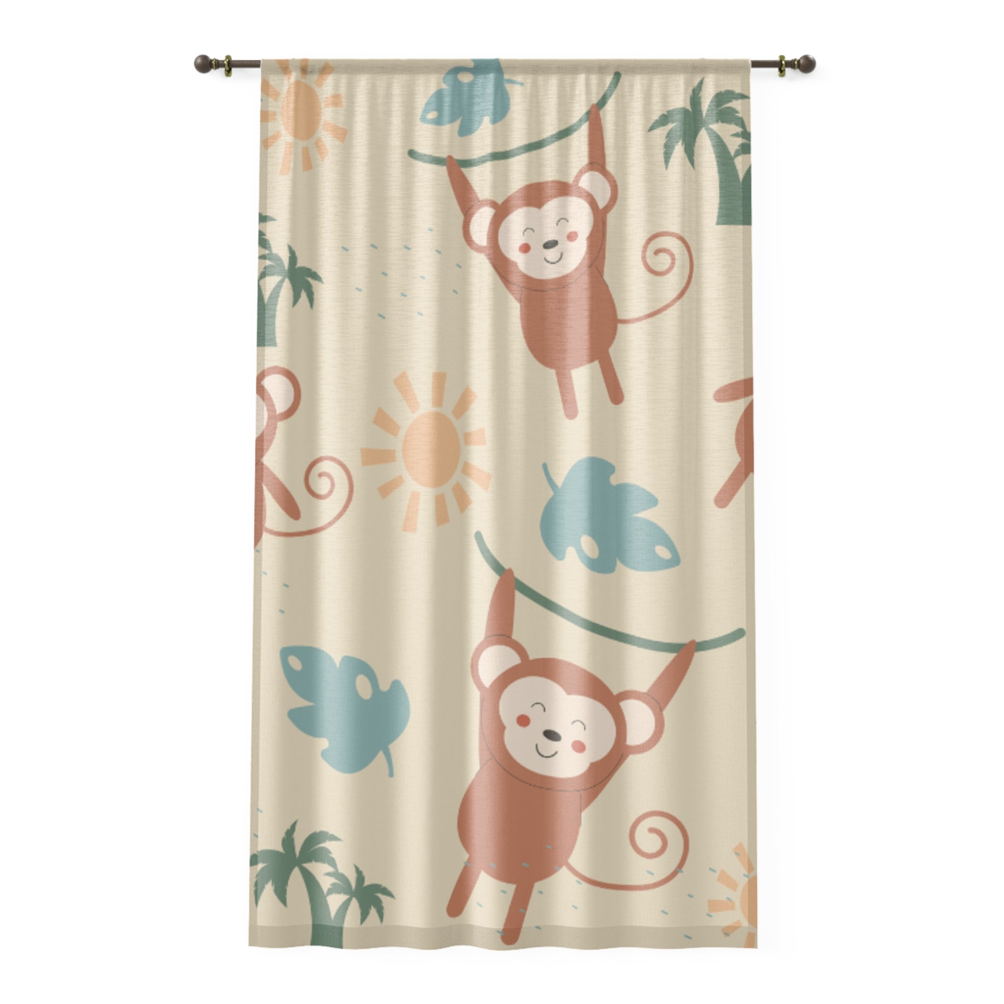 Playful Monkey Window Curtain - Fun Tropical Decor, Kids' Room, Nursery, Animal-Themed, Tropical Vibes