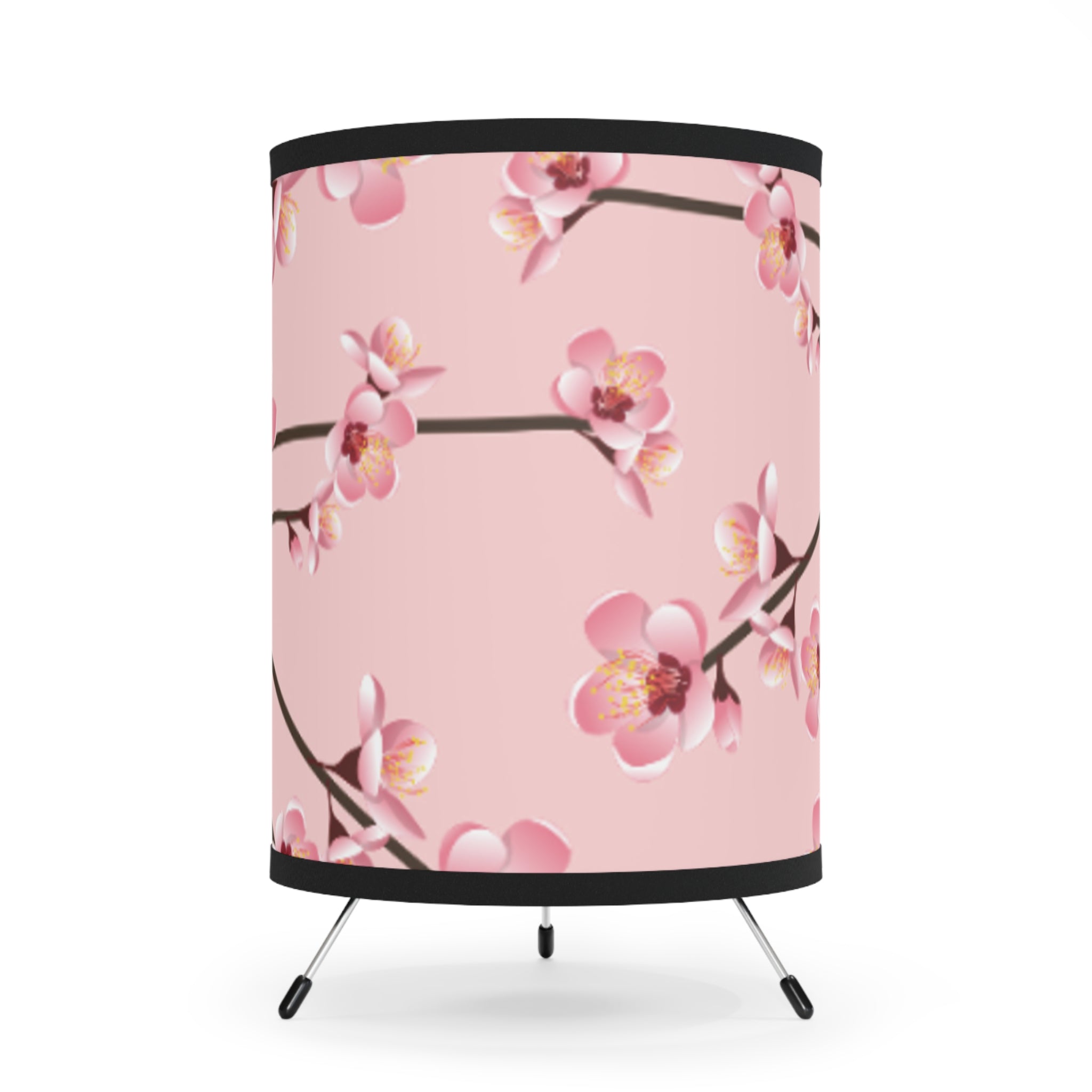 Elegant Floral Tripod Lamp Shade, Pink Blossom Decor, Home Lighting, Modern Room Accent, Gift for Her, Bedroom, Living Room