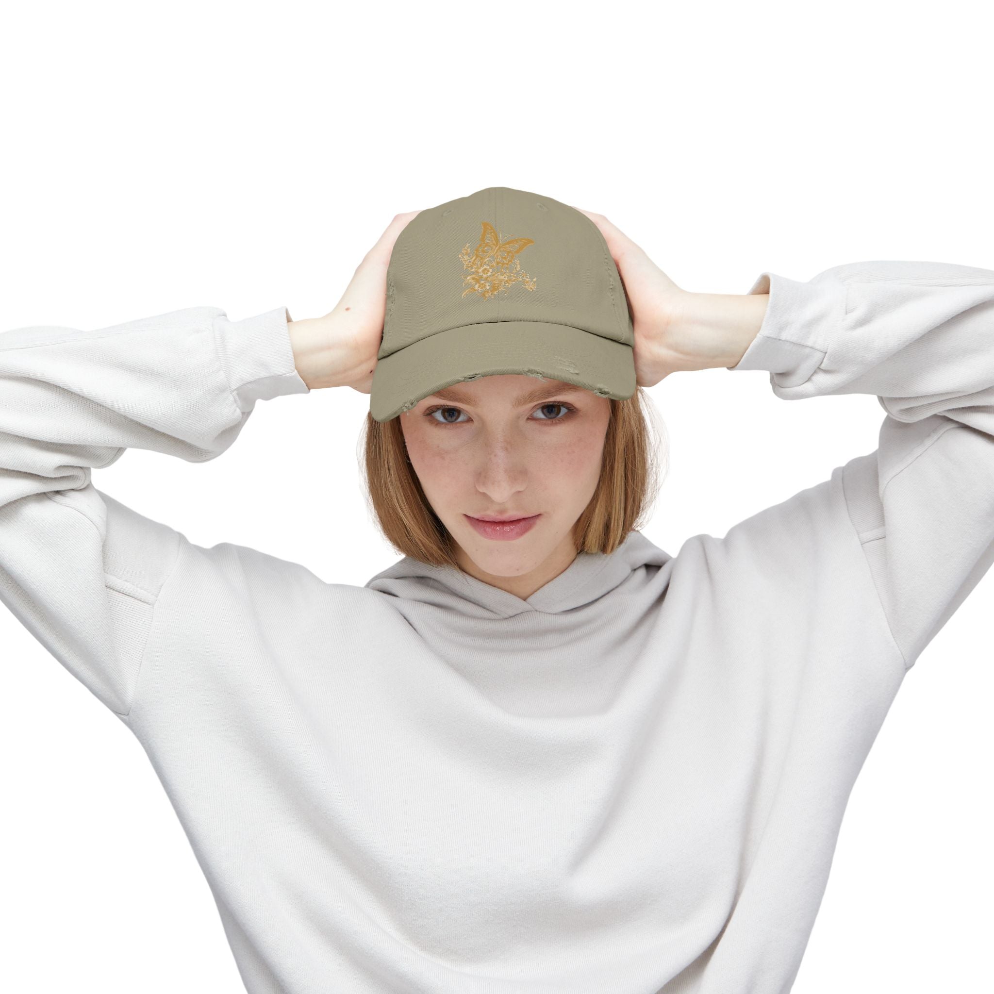 Distressed Butterfly Cap: Trendy Adjustable Hat for Outdoor Adventures, Casual Wear, Festivals, Gifts, Summer