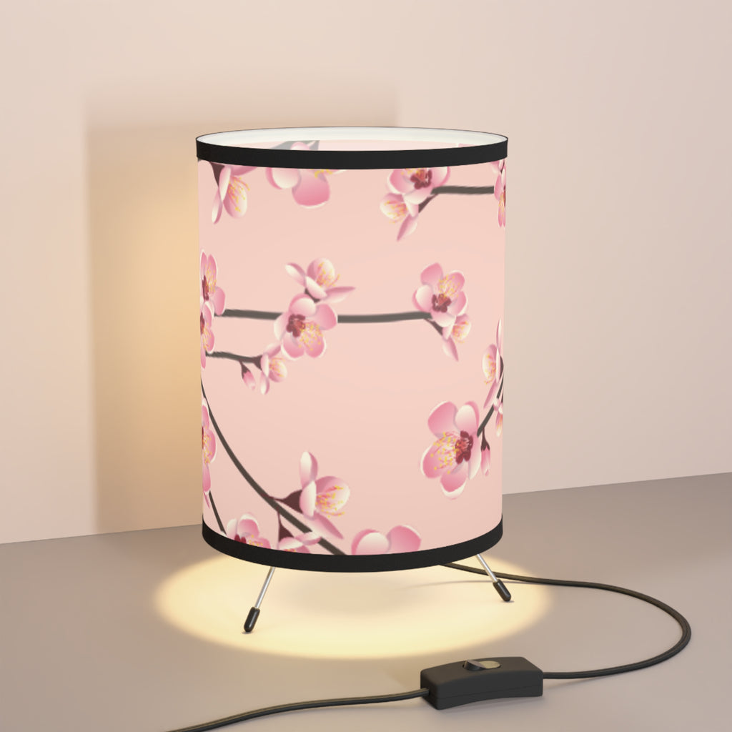 Elegant Floral Tripod Lamp Shade, Pink Blossom Decor, Home Lighting, Modern Room Accent, Gift for Her, Bedroom, Living Room