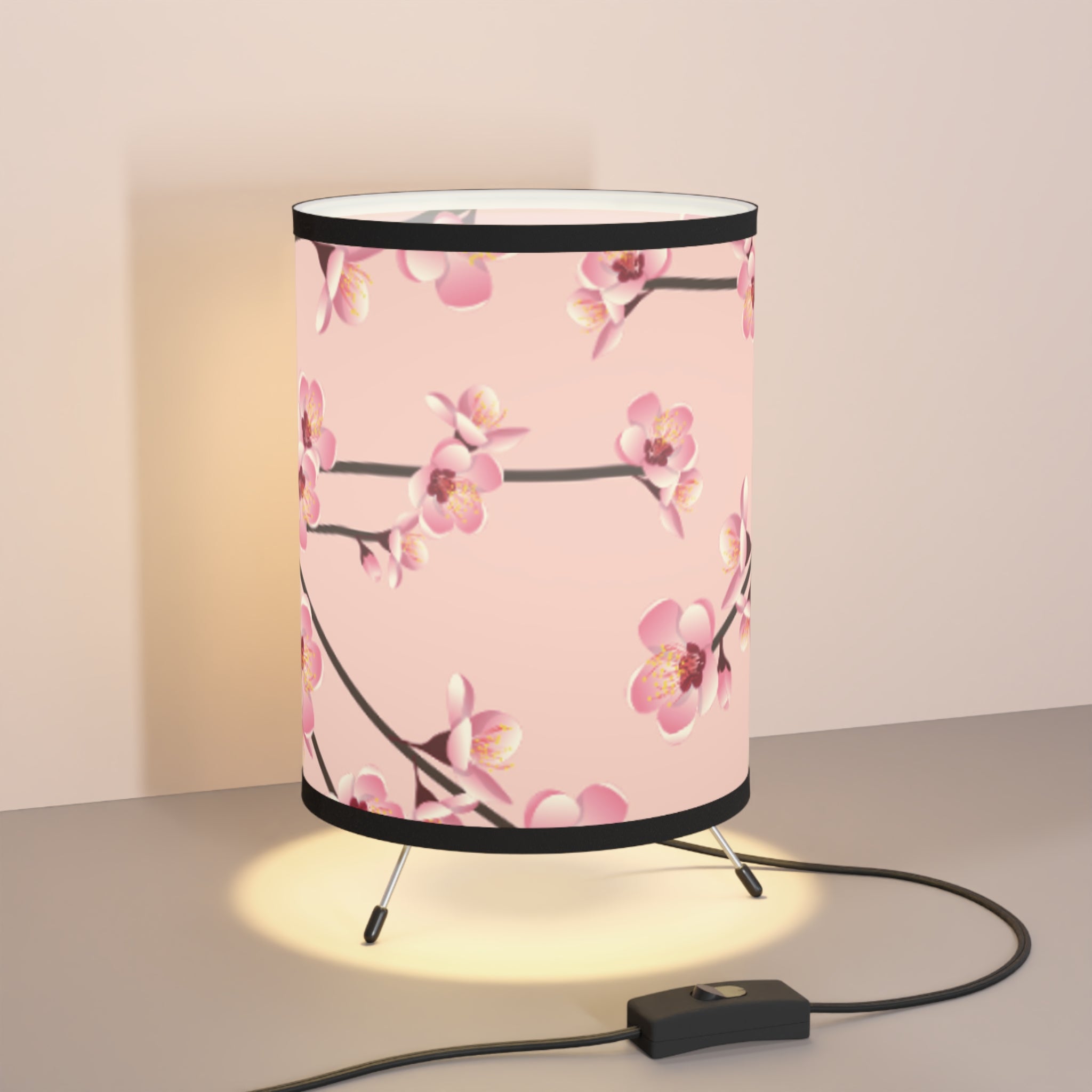 Elegant Floral Tripod Lamp Shade, Pink Blossom Decor, Home Lighting, Modern Room Accent, Gift for Her, Bedroom, Living Room