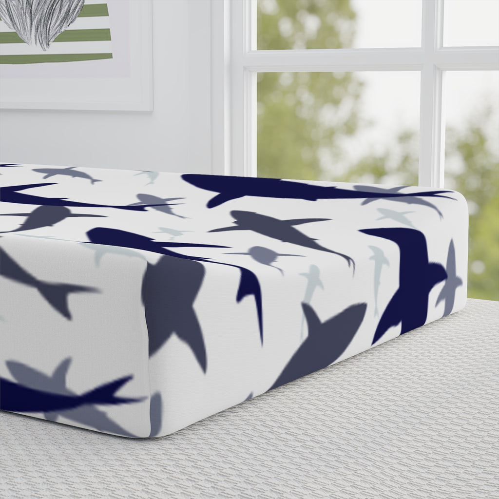 Nautical Baby Changing Pad Cover, Shark Design, Baby Shower Gift, Nursery Decor, Waterproof Crib Covers, Ocean Theme