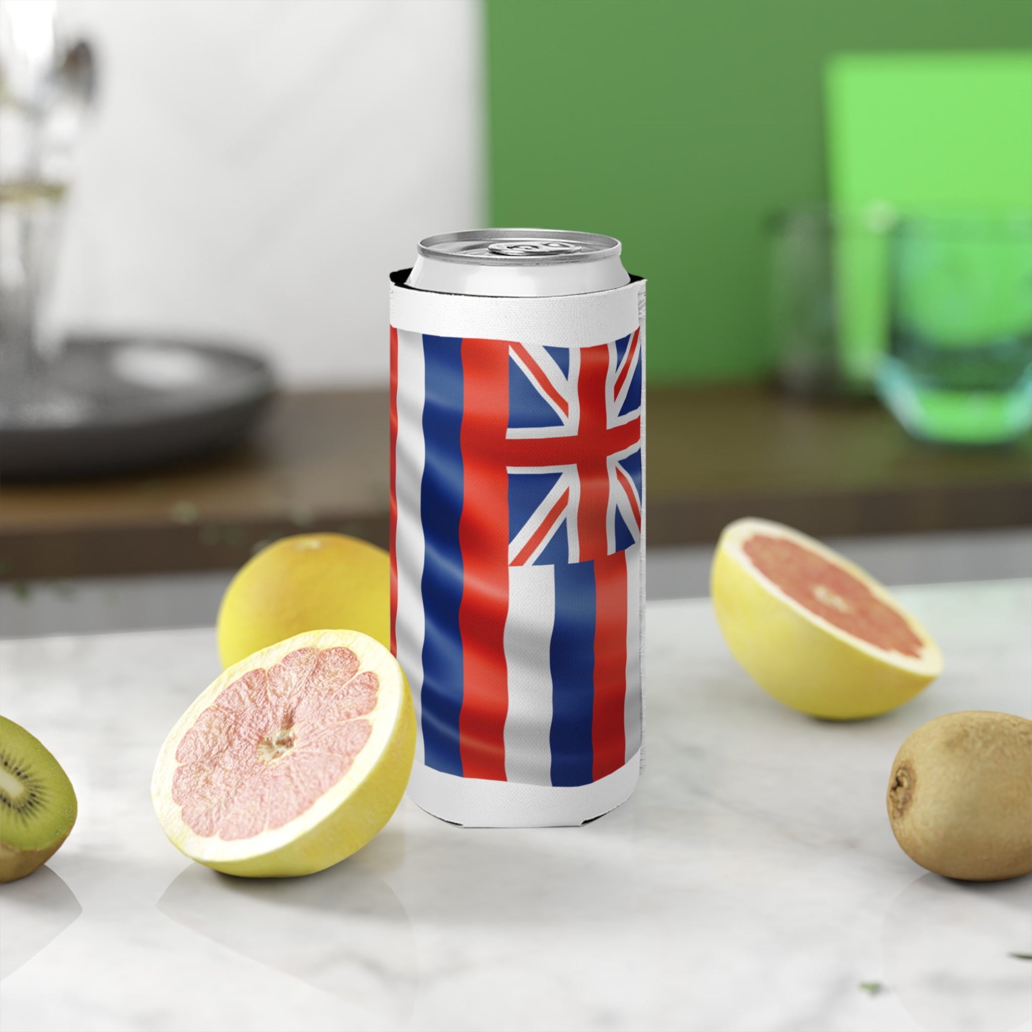Hawaiian Slim Can Cooler - Perfect for Beach Days, BBQs, and Parties, Unique Gifts, Tropical Vibe