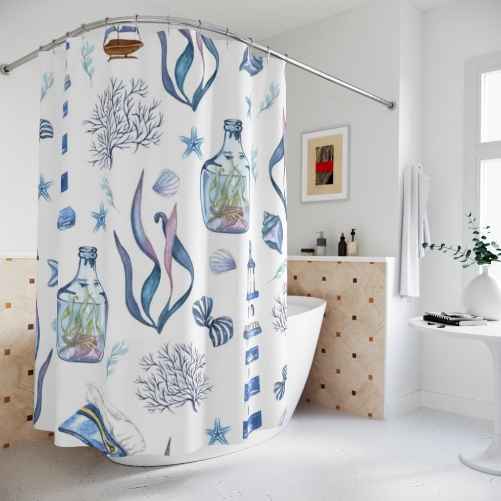 Coastal-Themed Shower Curtain, Nautical Decor, Beach House Bathroom Accessory, Summer Vibes, Ocean-Inspired Home