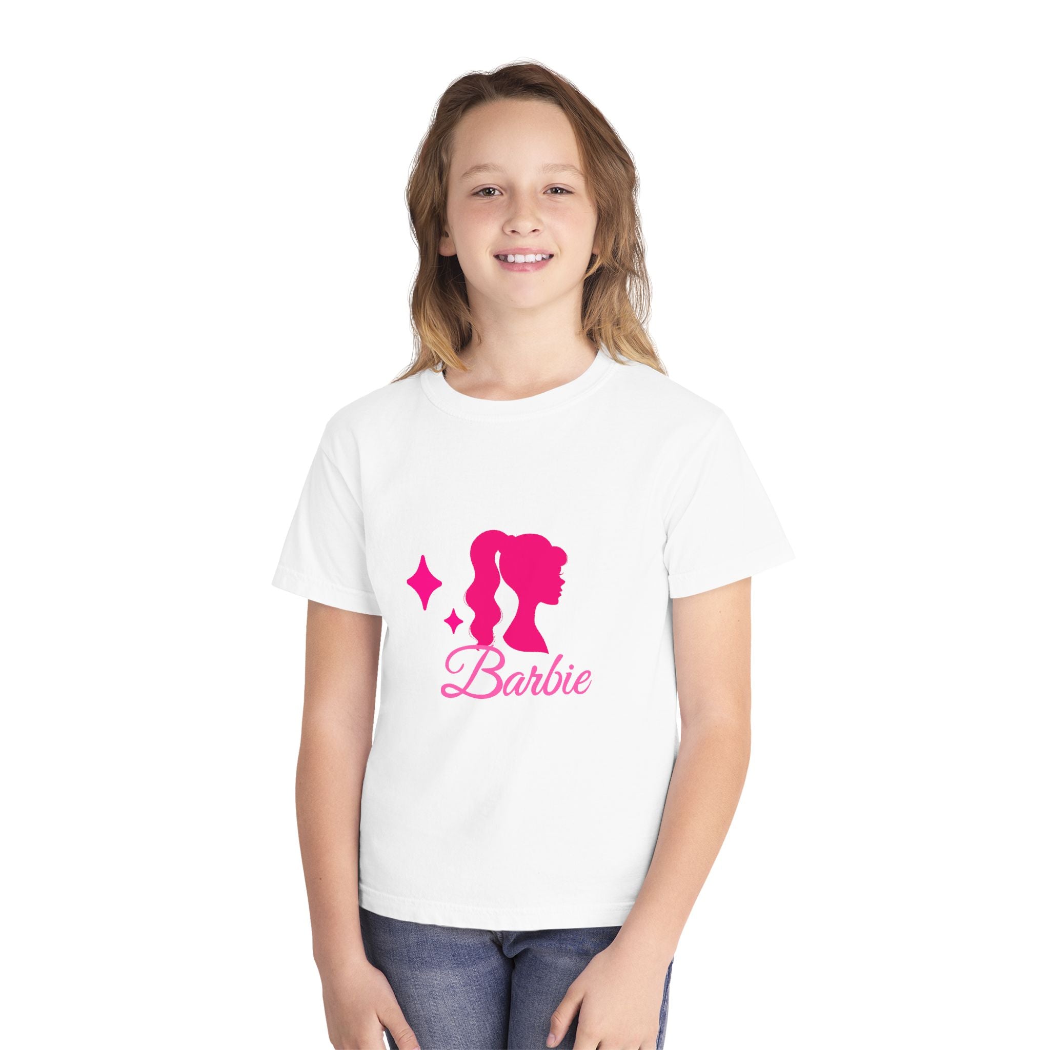 Barbie-Inspired Youth Midweight Tee, Pink Graphic Shirt, Kids Fashion Tee, Birthday Gift, Trendy Youth Apparel, Playful Summer Top