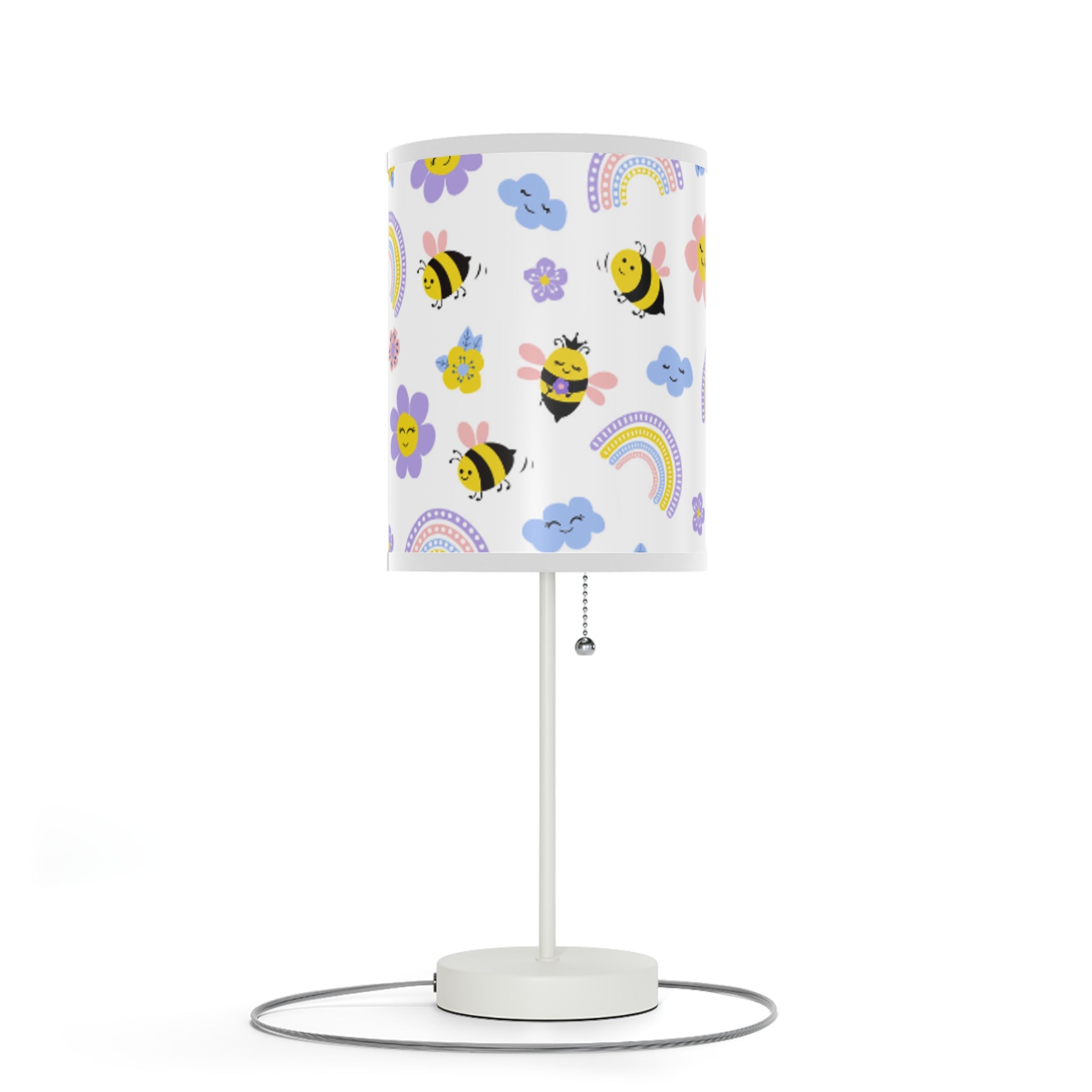 Cheerful Floral Table Lamp, Bee and Rainbow Decor for Kids Room, Night Light for Nursery or Playroom, Ideal Birthday Gift, Home Decor