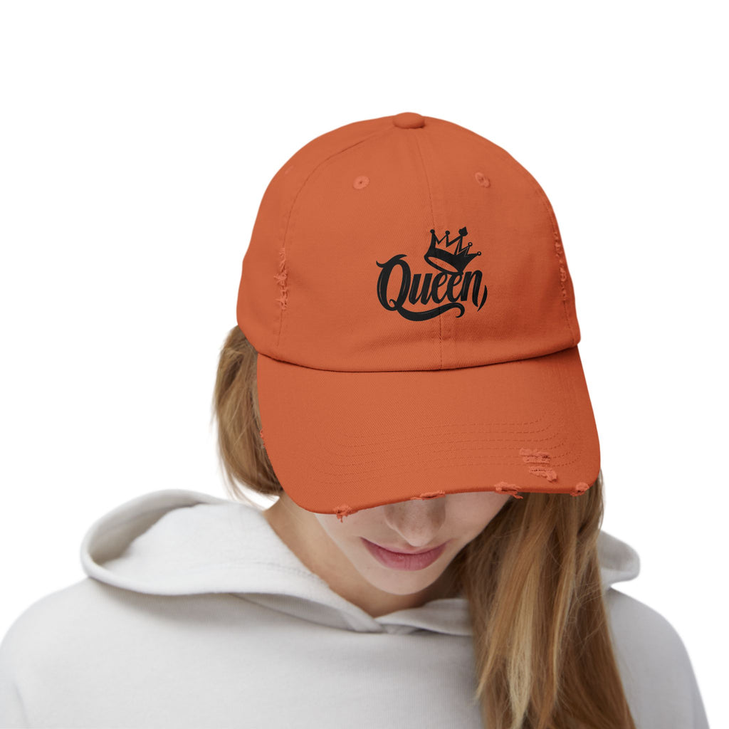 Queen Distressed Cap - Trendy Hat for Women, Casual Wear, Birthday Gift, Self-Care, Queen Vibes