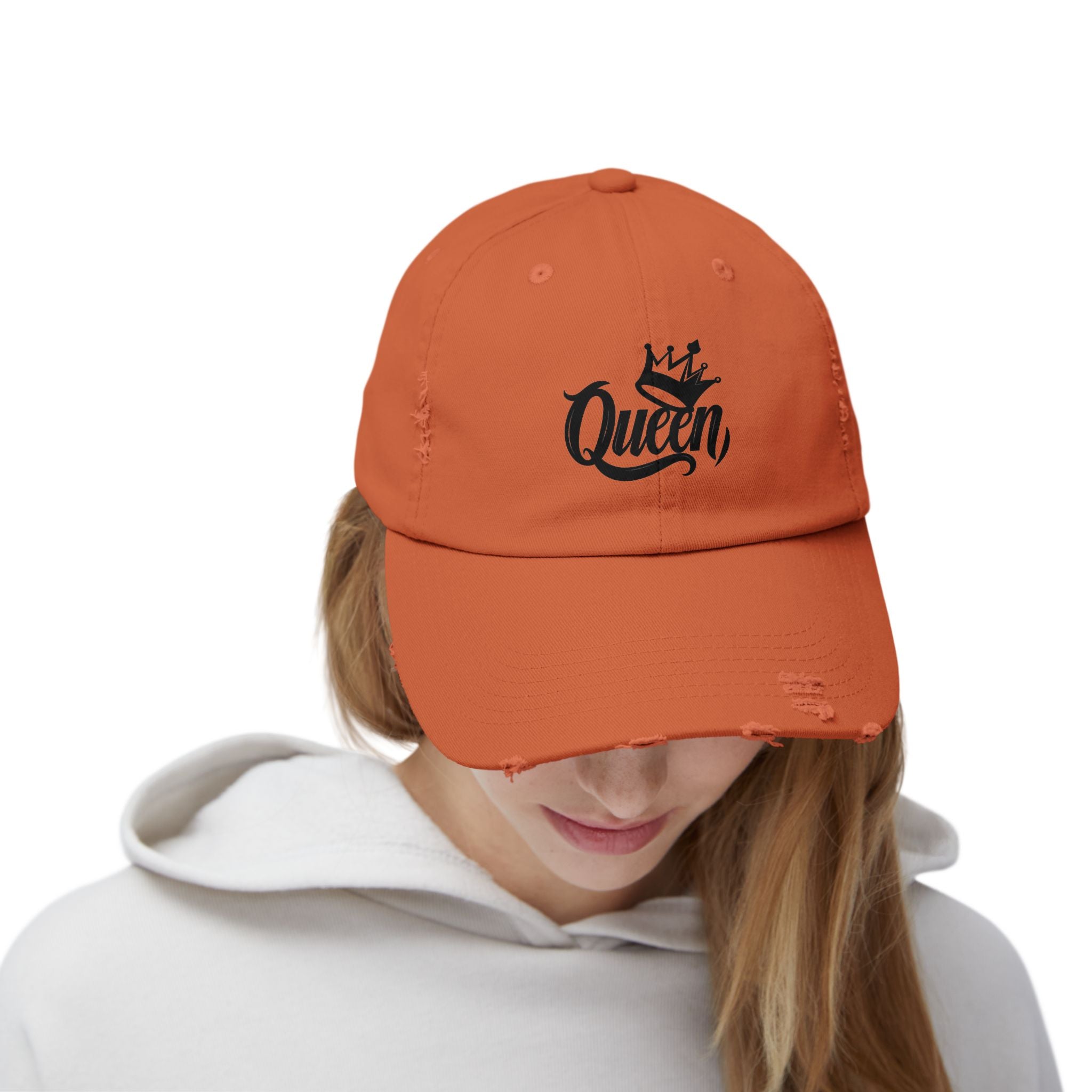 Queen Distressed Cap - Trendy Hat for Women, Casual Wear, Birthday Gift, Self-Care, Queen Vibes