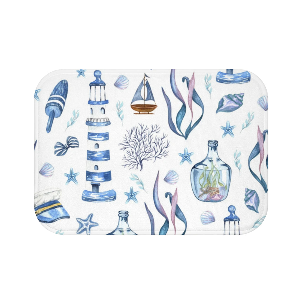 Coastal Seashell Bath Mat, Beach Decor, Nautical Bathroom Rug, Summer Home Accessory, Ocean Themed Gift