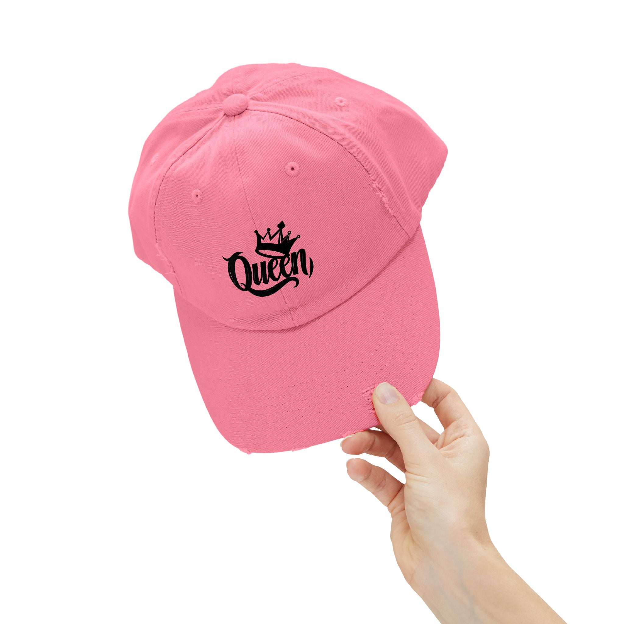 Queen Distressed Cap - Trendy Hat for Women, Casual Wear, Birthday Gift, Self-Care, Queen Vibes